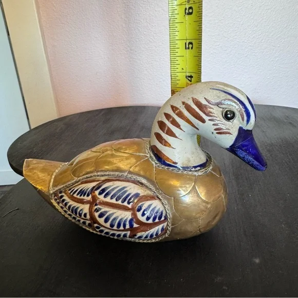 Vintage Mexican Tonala Pottery and Brass Duck - Picture 2 of 8